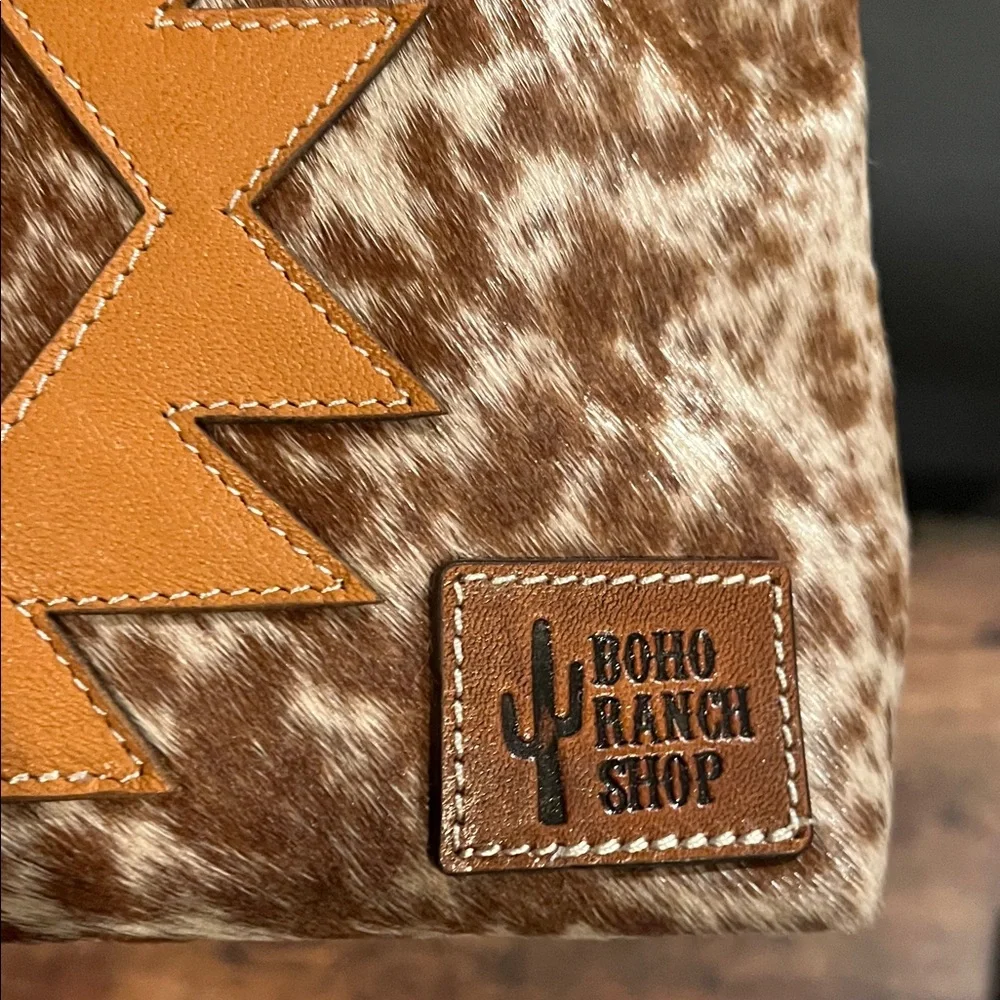 Brown Cowhide Cosmetic Bag with Western Accent